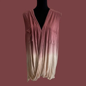 NWT Venus Size 1X Rose Pink Ombre Dip Dye V Neck Tank Top Drapey stretchy Pocket